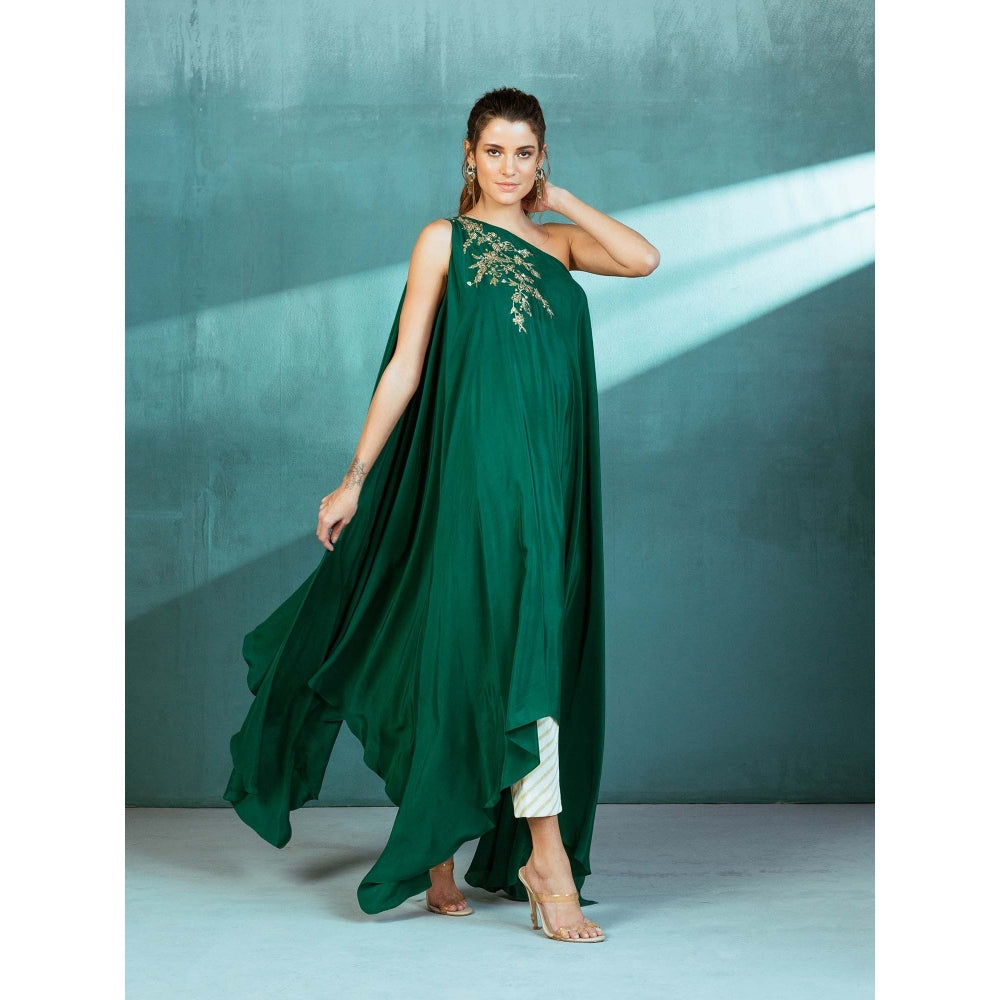 MANDIRA WIRK Emerald Green Cape Kaftan (Set of 2)
