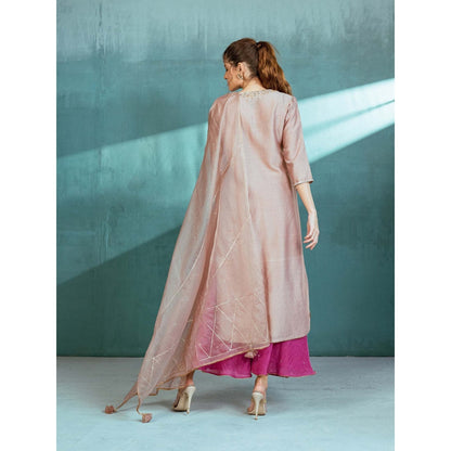 MANDIRA WIRK Rosy Pink Chanderi Kurta Sharara (Set of 4)