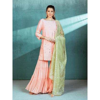 MANDIRA WIRK Peach Chanderi Kurta Sharara (Set of 4)