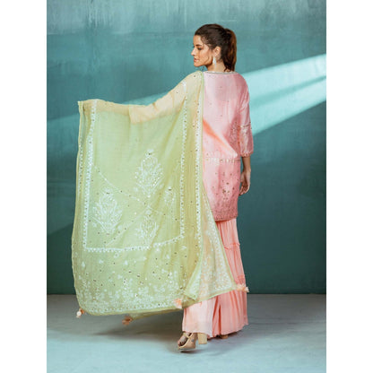 MANDIRA WIRK Peach Chanderi Kurta Sharara (Set of 4)