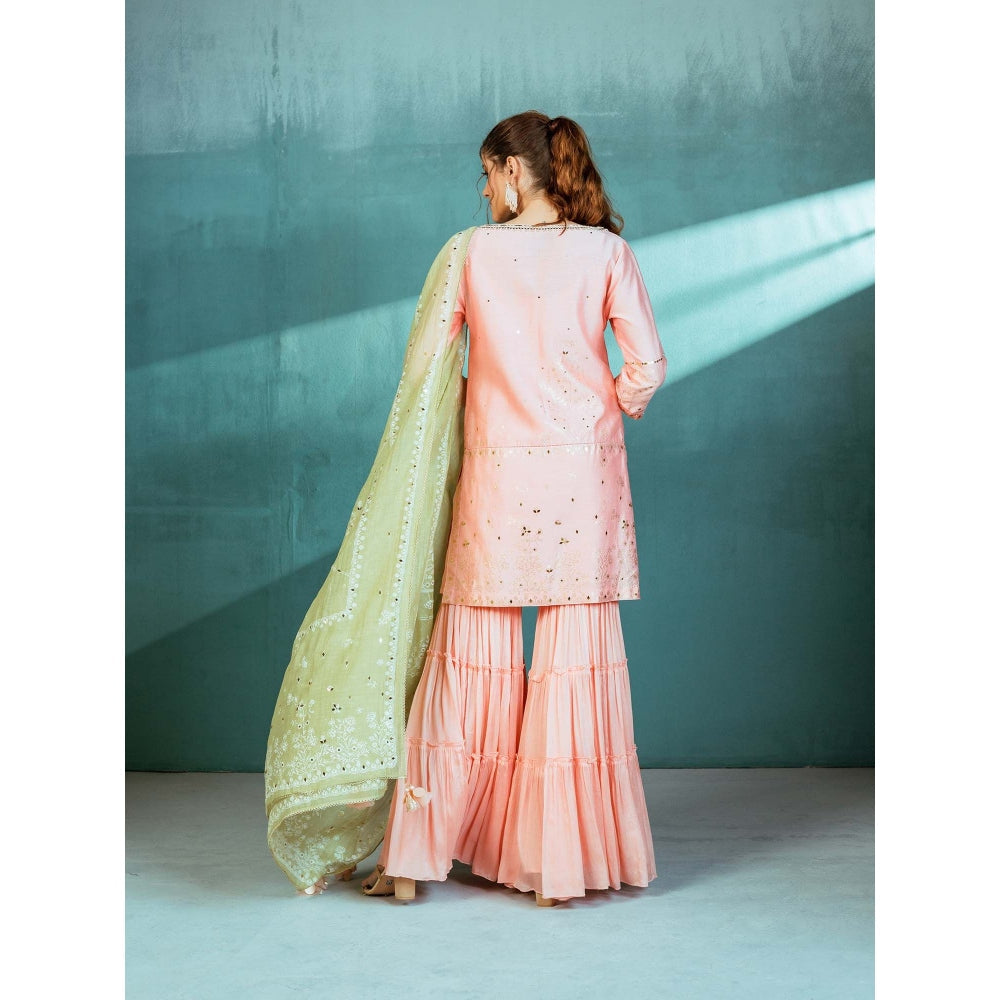 MANDIRA WIRK Peach Chanderi Kurta Sharara (Set of 4)