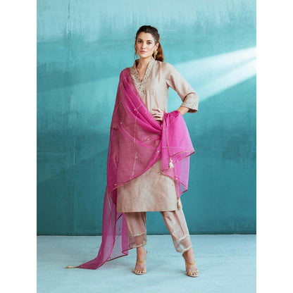 MANDIRA WIRK Rosy Pink Chanderi Kurta Salwar Suit (Set of 4)