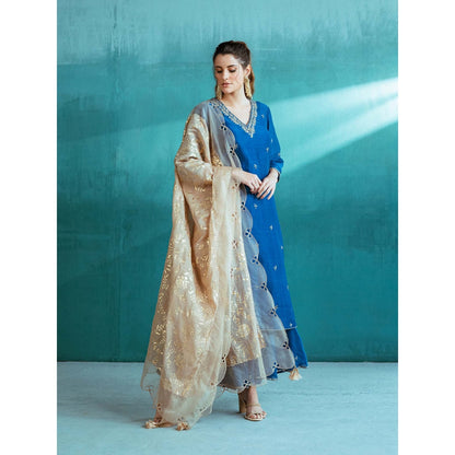 MANDIRA WIRK Blue Chanderi Kurta Sharara (Set of 4)