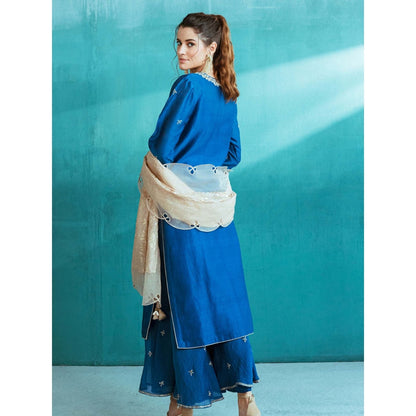 MANDIRA WIRK Blue Chanderi Kurta Sharara (Set of 4)