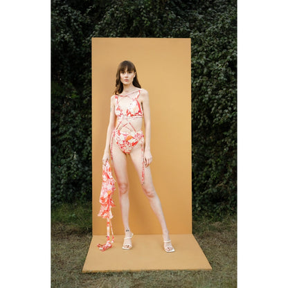 MANDIRA WIRK Maple Leaves Printed Bodysuit with Short Sarong (Set of 2)