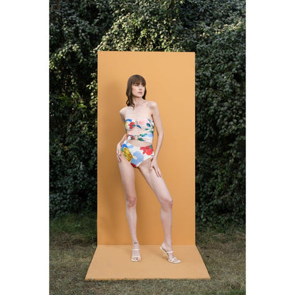 MANDIRA WIRK Hibiscus Printed Off Shoulder Bodysuit with Printed Organza Cover Up (Set of 2)