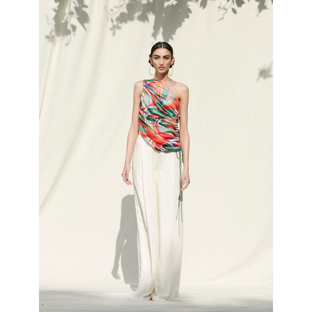 Mandira Wirk White Printed Crepe Top With Palazzo (Set Of 2)