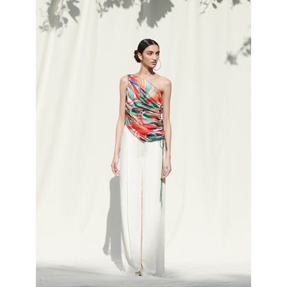 Mandira Wirk White Printed Crepe Top With Palazzo (Set Of 2)