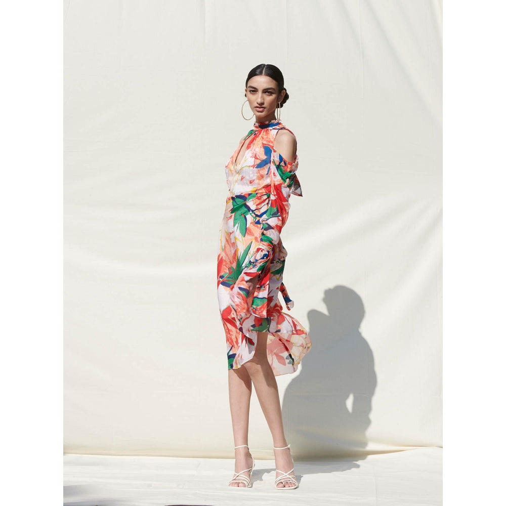 Mandira Wirk Multi-Color Printed Chiffon Dress