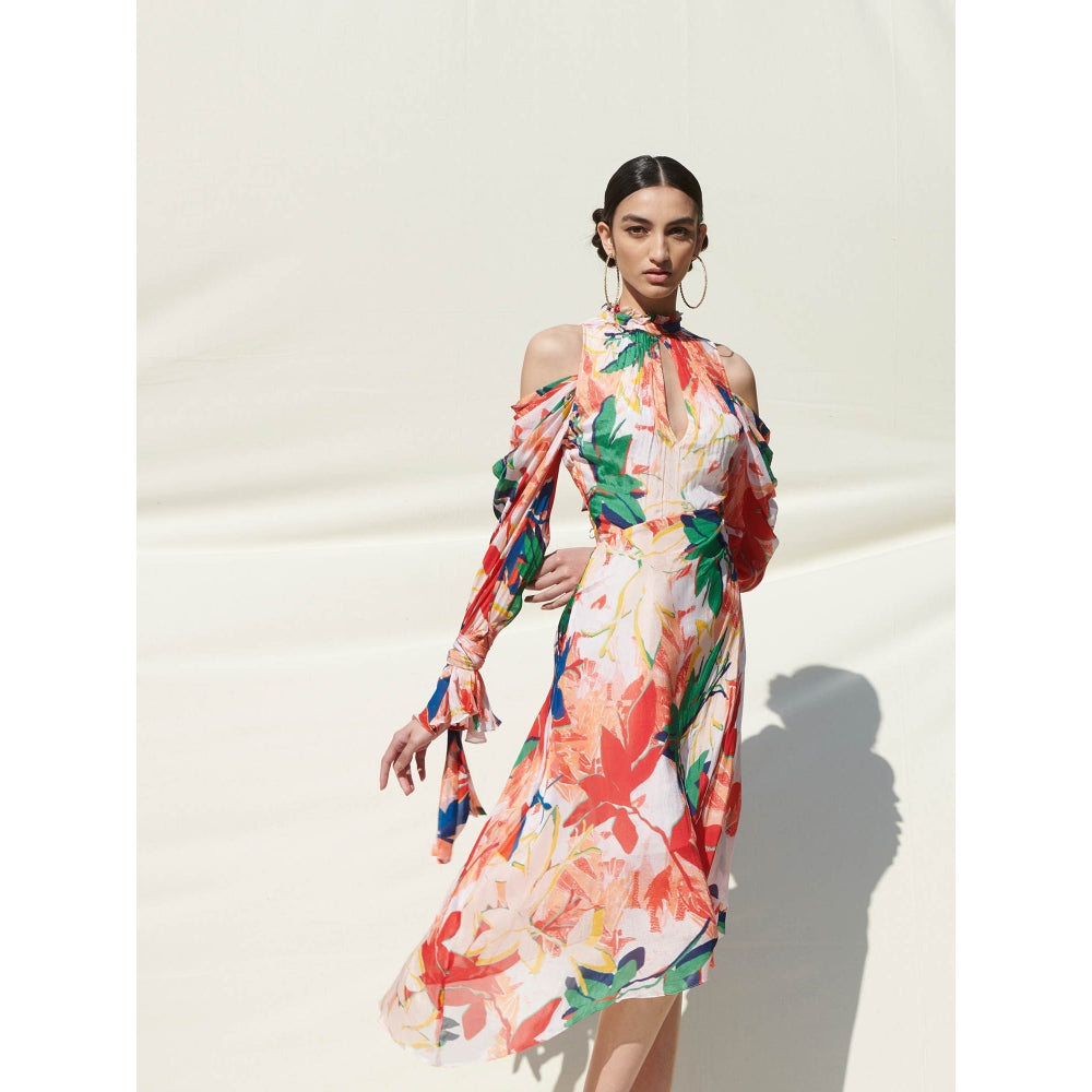Mandira Wirk Multi-Color Printed Chiffon Dress