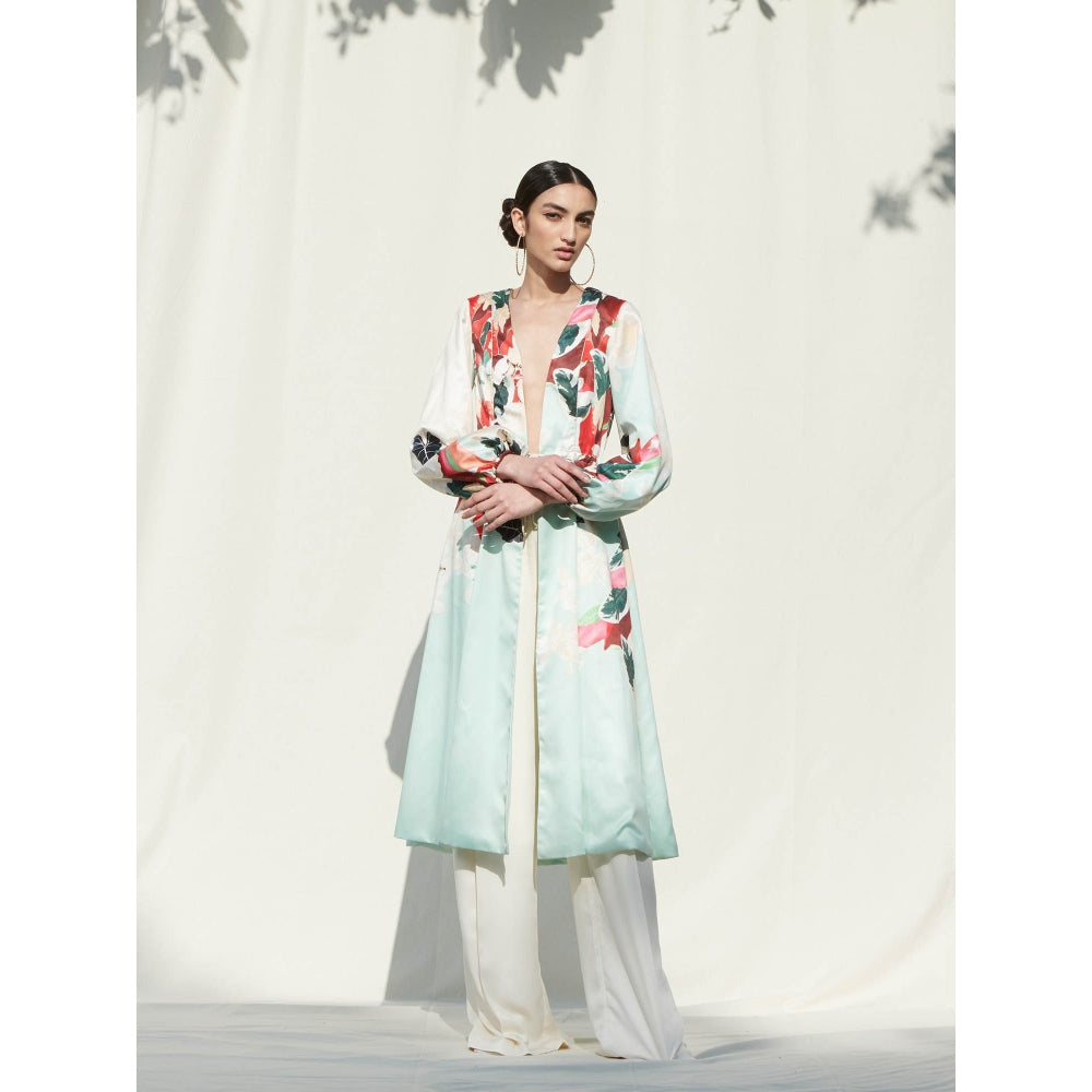 Mandira Wirk Multi-Color Printed Crepe Jacket With Palazzo (Set Of 2)