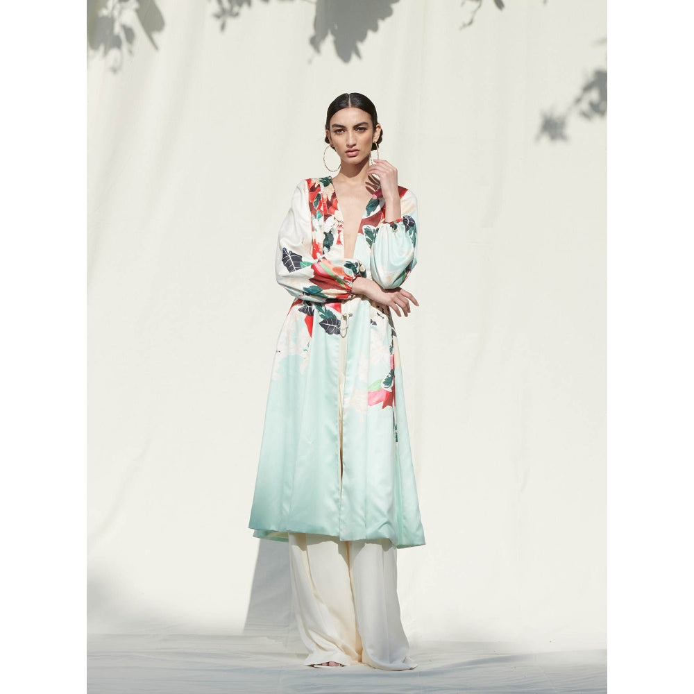 Mandira Wirk Multi-Color Printed Crepe Jacket With Palazzo (Set Of 2)