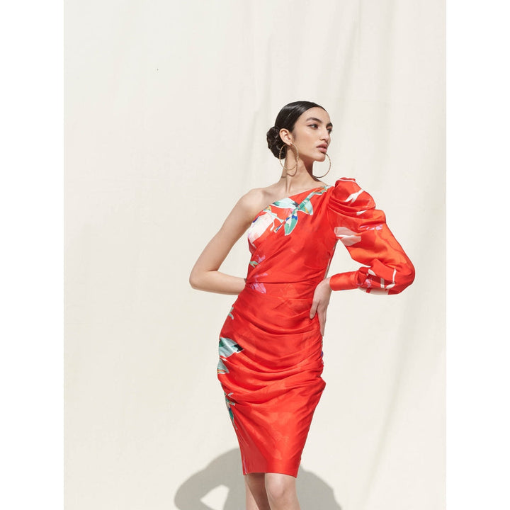 Mandira Wirk Red Printed Crepe Dress