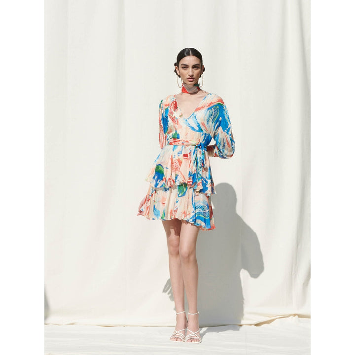 Mandira Wirk Multi-Color Printed Chiffon Dress With Slip (Set Of 2)
