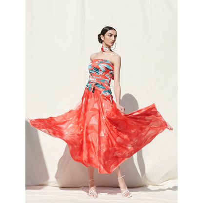 Mandira Wirk Red Printed Crepe Dress
