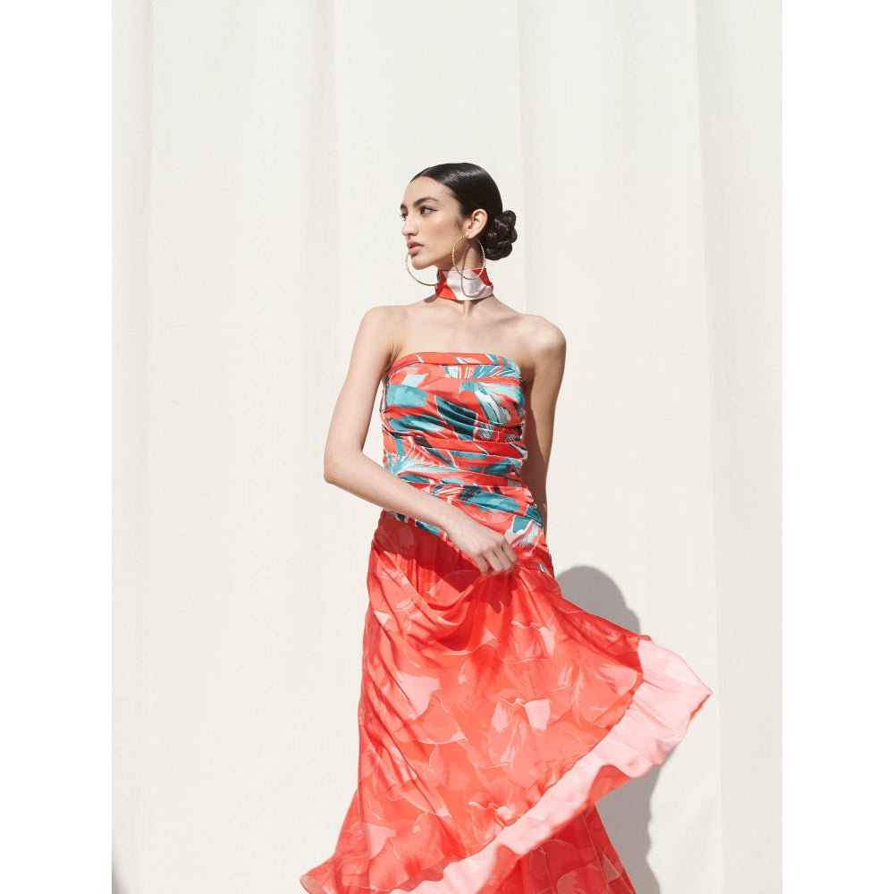 Mandira Wirk Red Printed Crepe Dress