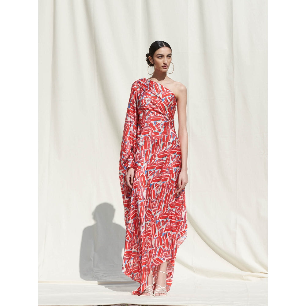 Mandira Wirk Red Printed Crepe Dress