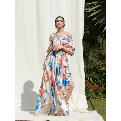 Mandira Wirk Multi-Color Printed Crepe Crop Top With Skirt (Set Of 2)