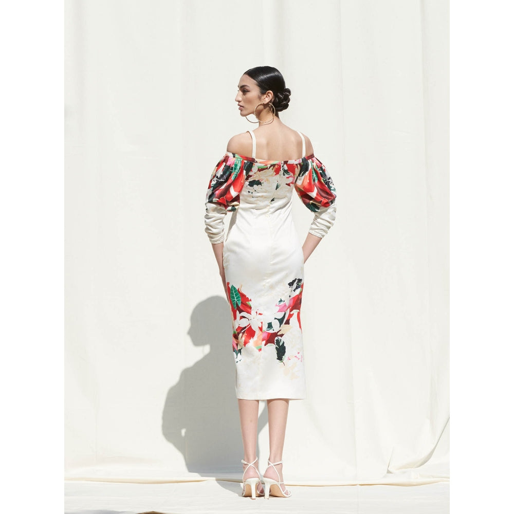 Mandira Wirk White Printed Crepe Dress