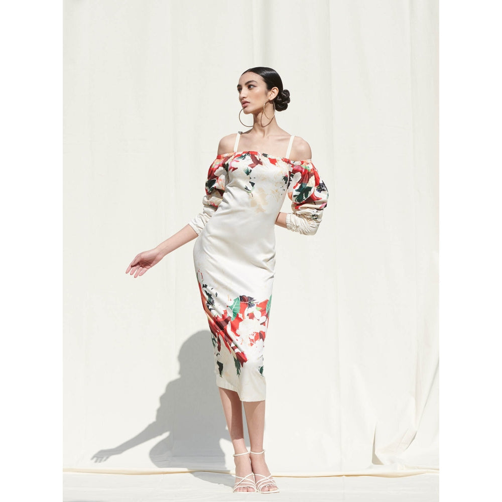 Mandira Wirk White Printed Crepe Dress