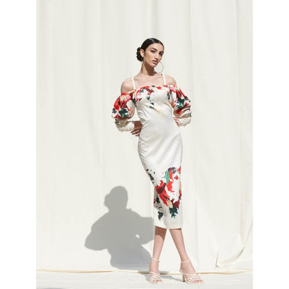 Mandira Wirk White Printed Crepe Dress