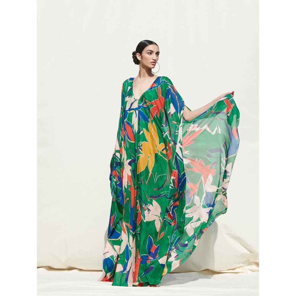 Mandira Wirk Multi-Color Printed Chiffon Kaftan With Slip (Set Of 2)
