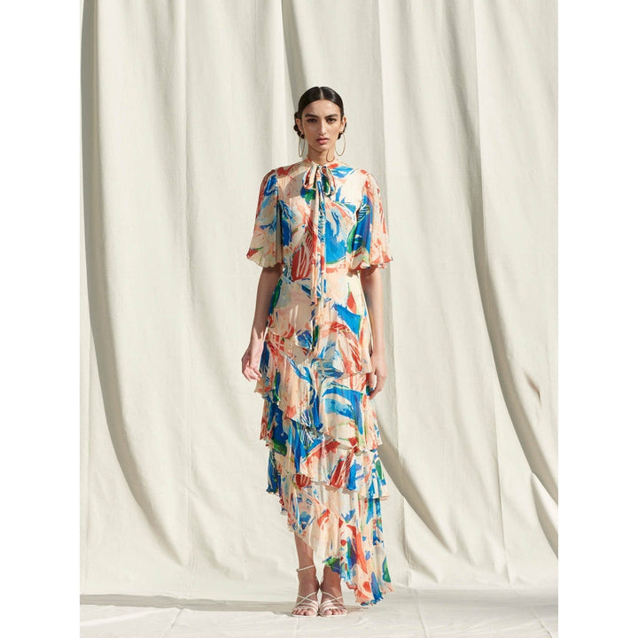 Mandira Wirk Multi-Color Printed Chiffon Dress