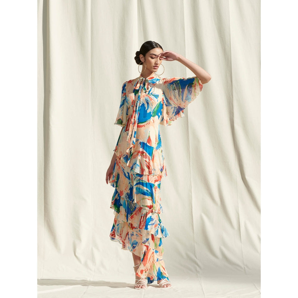 Mandira Wirk Multi-Color Printed Chiffon Dress