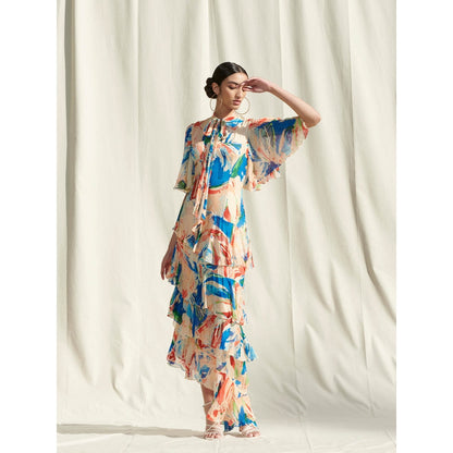 Mandira Wirk Multi-Color Printed Chiffon Dress
