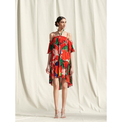 Mandira Wirk Red Printed Chiffon Dress