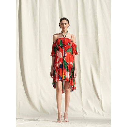 Mandira Wirk Red Printed Chiffon Dress