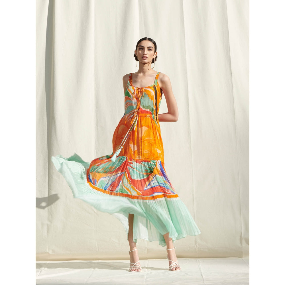 Mandira Wirk Yellow Printed Chiffon Dress