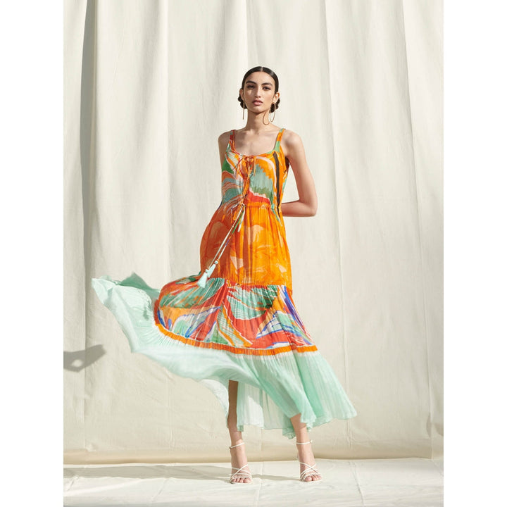 Mandira Wirk Yellow Printed Chiffon Dress