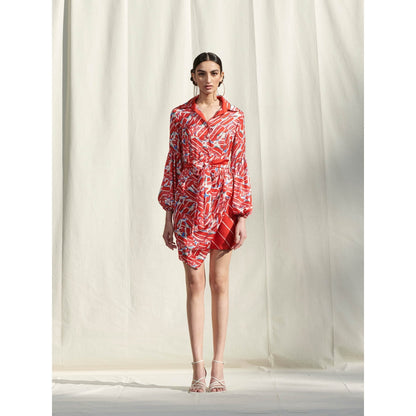 Mandira Wirk Red Printed Crepe Dress