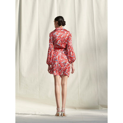 Mandira Wirk Red Printed Crepe Dress