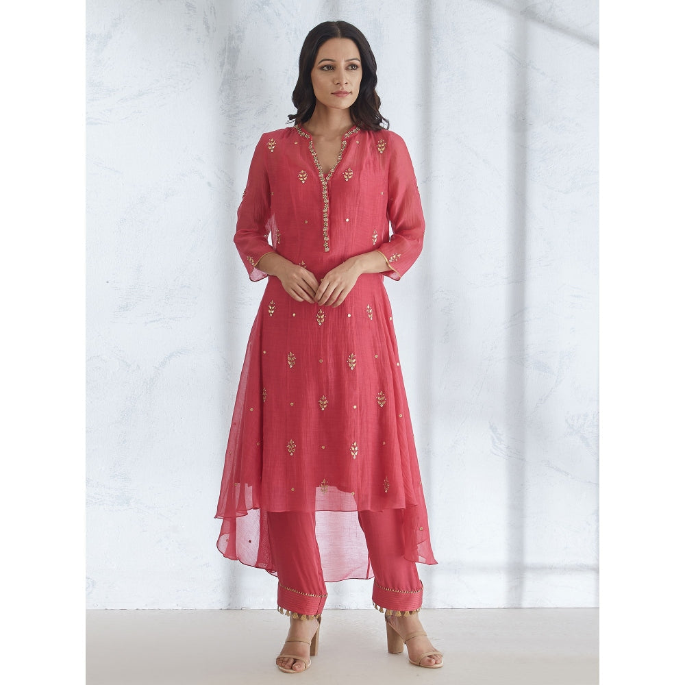 Mandira Wirk Kurta With Zardozi Neck Detail And Pants & Embroidered Dupatta (Set of 3)