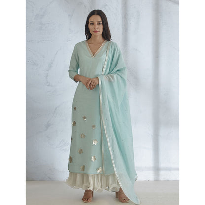 Mandira Wirk Silver Gota Cutwork Kurta With Hand & Crinkled Inner Dress & Dupatta (Set of 3)