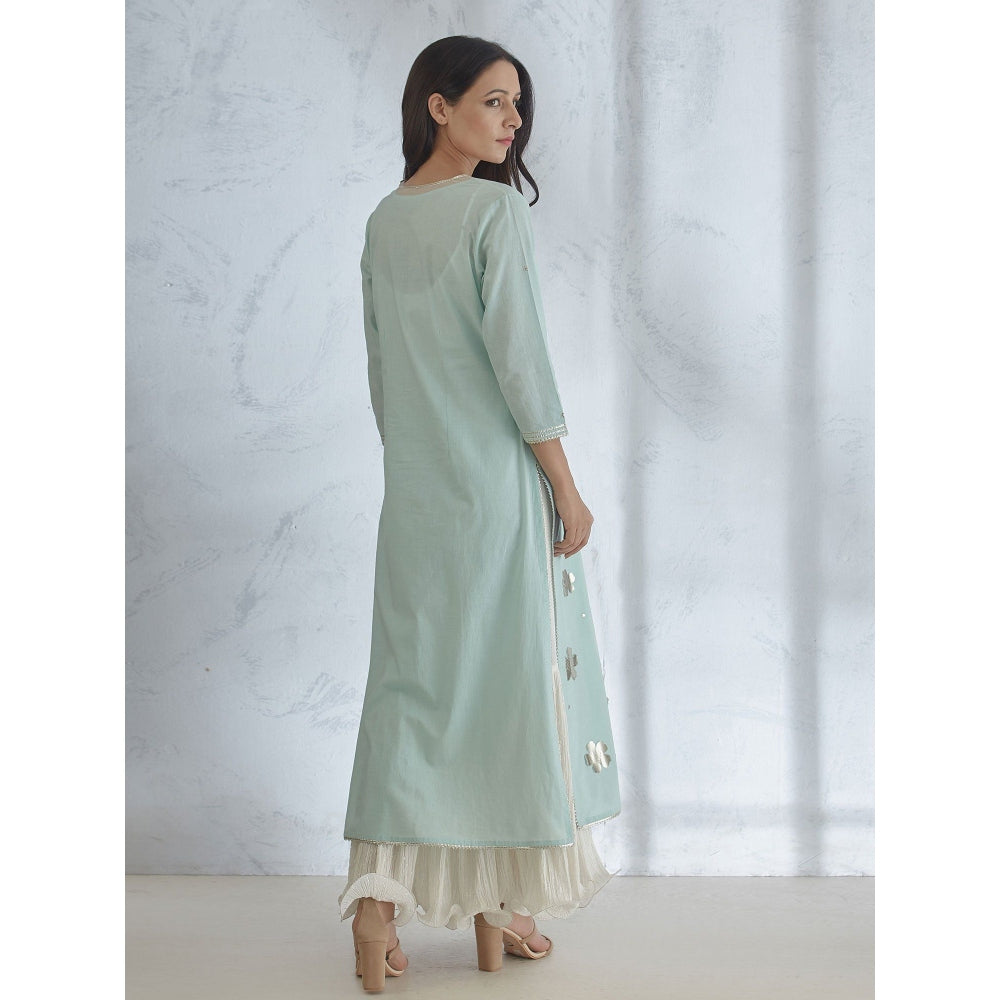 Mandira Wirk Silver Gota Cutwork Kurta With Hand & Crinkled Inner Dress & Dupatta (Set of 3)