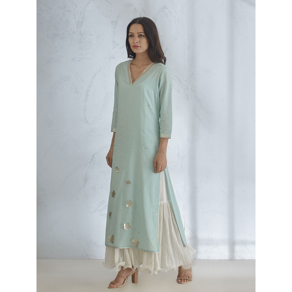 Mandira Wirk Silver Gota Cutwork Kurta With Hand & Crinkled Inner Dress & Dupatta (Set of 3)