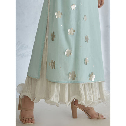 Mandira Wirk Silver Gota Cutwork Kurta With Hand & Crinkled Inner Dress & Dupatta (Set of 3)