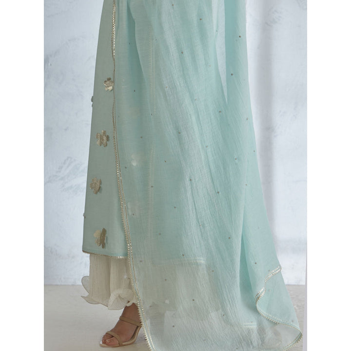 Mandira Wirk Silver Gota Cutwork Kurta With Hand & Crinkled Inner Dress & Dupatta (Set of 3)