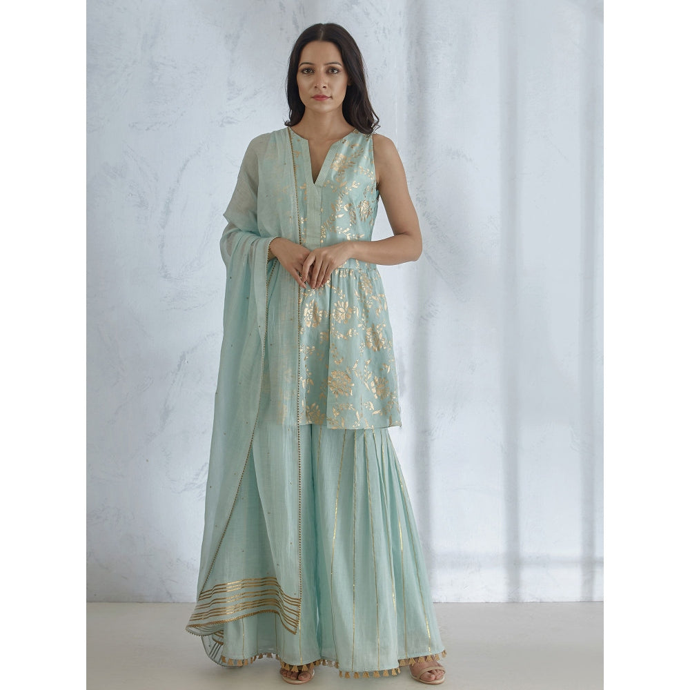 Mandira Wirk Foil Printed Kurta Wth Sharara And Dupatta (Set of 3)