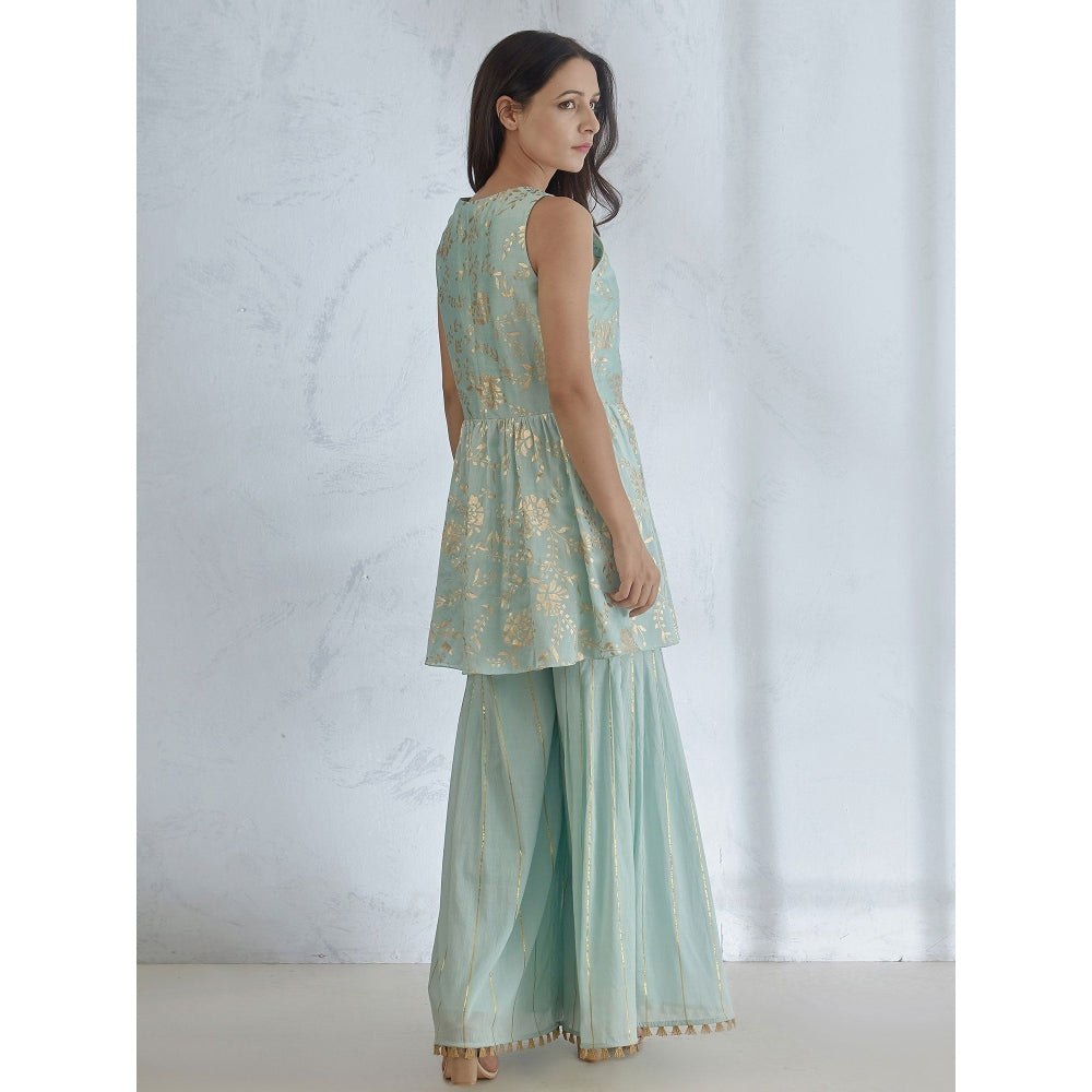 Mandira Wirk Foil Printed Kurta Wth Sharara And Dupatta (Set of 3)