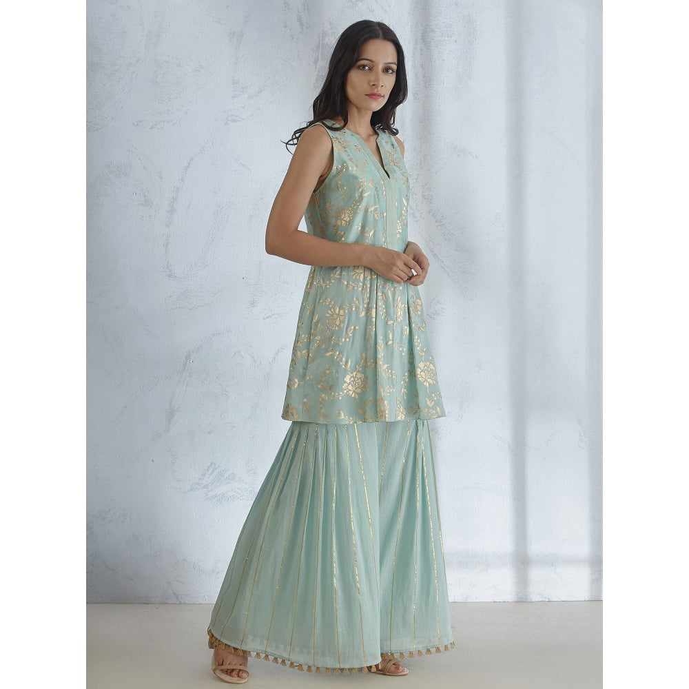 Mandira Wirk Foil Printed Kurta Wth Sharara And Dupatta (Set of 3)