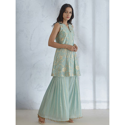 Mandira Wirk Foil Printed Kurta Wth Sharara And Dupatta (Set of 3)