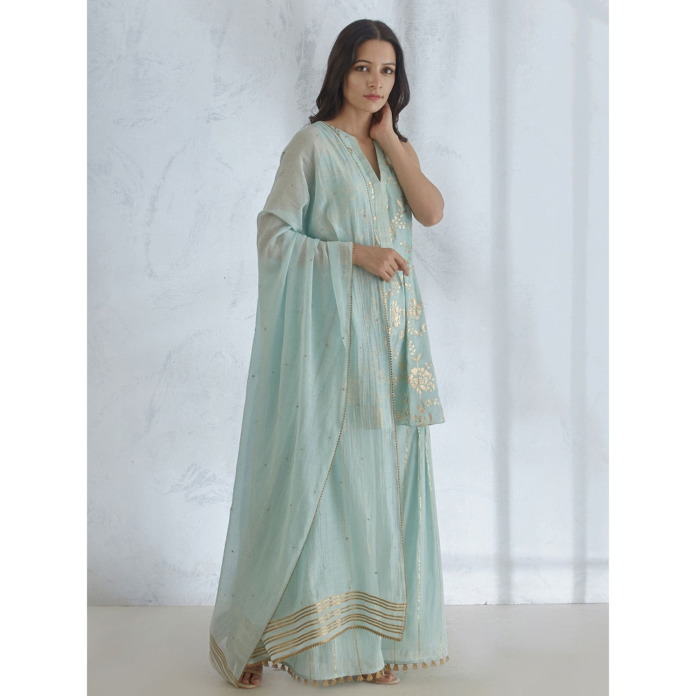 Mandira Wirk Foil Printed Kurta Wth Sharara And Dupatta (Set of 3)