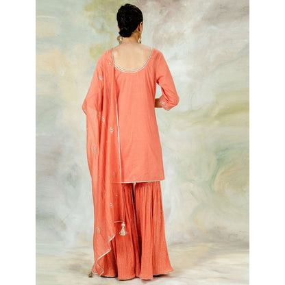 Mandira Wirk Coral Embroidered Kurta With Sharara And Dupatta (Set of 3)