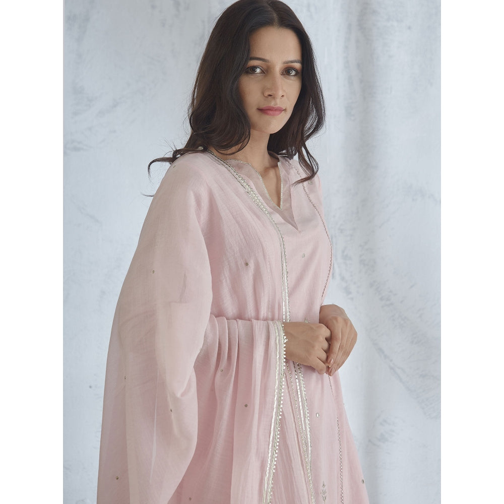 Mandira Wirk Icy Pink Hand Embroidered Kurta With Gota Dupatta & Long Slip (Set of 3)