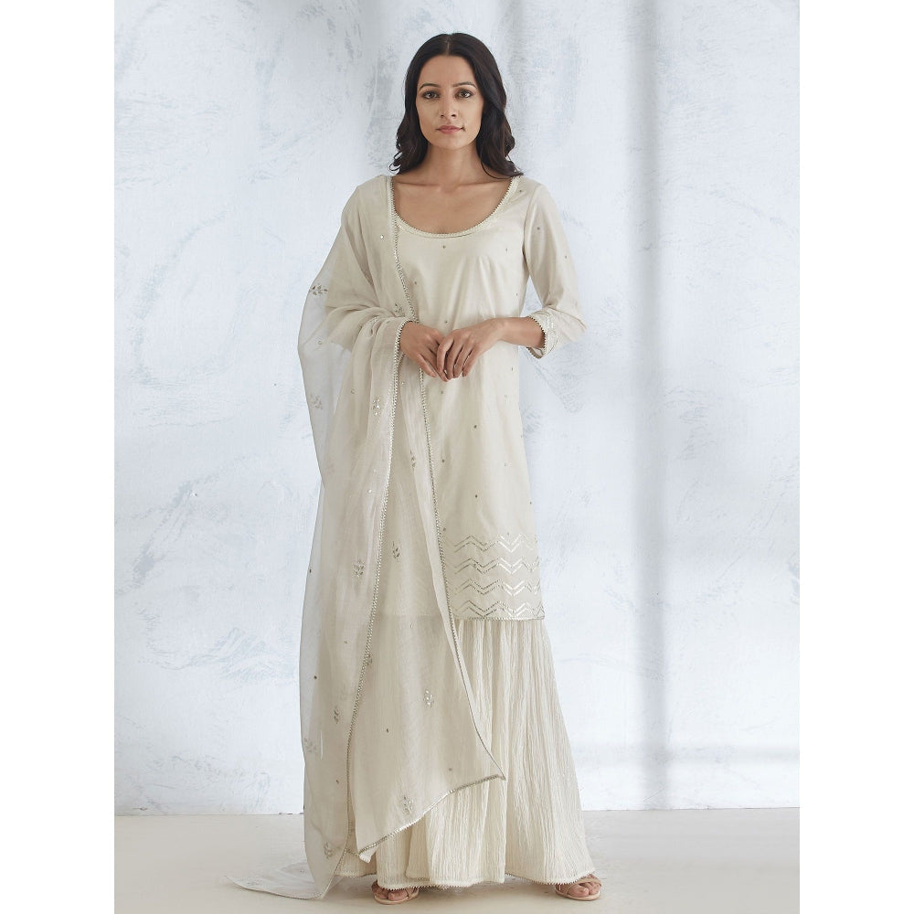 Mandira Wirk Ivory Embroidered Kurta With Sharara And Dupatta (Set of 3)