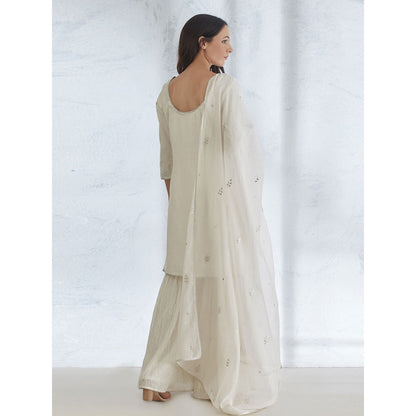 Mandira Wirk Ivory Embroidered Kurta With Sharara And Dupatta (Set of 3)